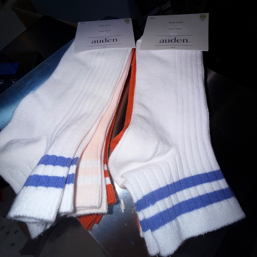 Auden Ankle Socks Women 4-10 NEW 6 Pairs Cotton Blend Ribbed Striped Athletic